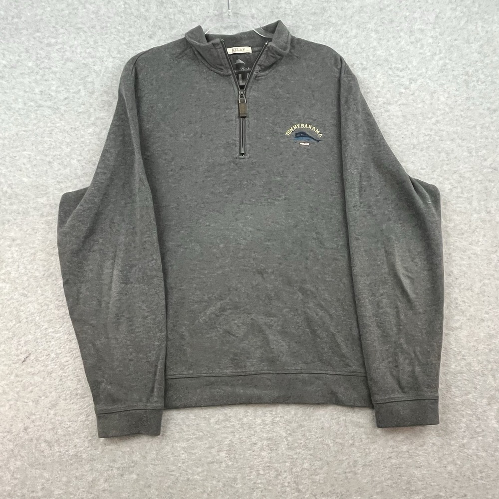 Tommy‎ Bahama Relax Sweater Mens Large Gray Quarter Zip Pullover Marlin Logo
